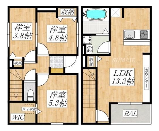 東向きです。